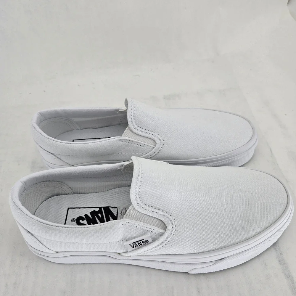 Vans Classic Slip-On True White Canvas Sneakers VN000EYEW00 Mens 4 Womens 5.5